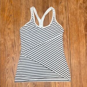 Hard Tail Striped Racerback Tank Top light blue and black with shelf bra